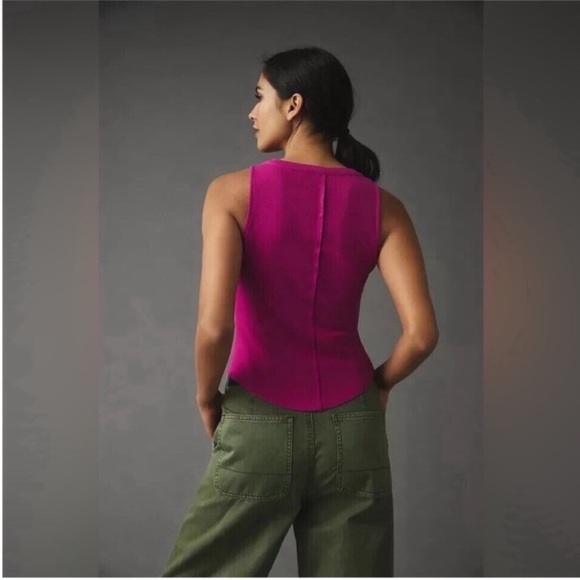 Anthropologie Pilcro Andie Ribbed Sleeveless Henley Tank in Raspberry - Picture 2 of 6